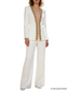 Platlogy Luxury Gold Beaded White Two Piece Women Suit Elegant Formal Blazer And Trouser Set For Business Wedding Party
