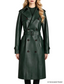 Platlogy Emerald Green Double Breasted Belted Long Leather Trench Coat For Women Elegant Fall Winter Outerwear