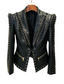 Platlogy Black Lace Up Detailed Fitted Leather Blazer Women Cropped Long Sleeve Formal Party Leather Jacket
