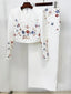 Platlogy Womens Floral Embellished Blazer and Wide Leg Pants Suit Set 10107