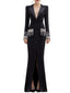 Embellished Cuff Maxi Blazer Dress Button Front Evening Party Dress