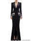 Platlogy Embellished Cuff Maxi Blazer Dress Button Front Evening Party Dress