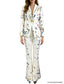 Platlogy Women Floral Butterfly Print Blazer Flared Pants Two Piece Elegant Formal Suit Set