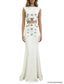 Platlogy White Two Piece Mermaid Evening Gown Handmade Rhinestone Sleeveless Formal Party Dress