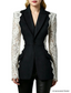 Platlogy Women Elegant Lace Patchwork Blazer Suit Slim Fit Formal Business Party Two Piece Outfit