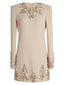 platlogy Women's Fashion Designer Dresses Long Sleeve Stunning Rhinestone Diamonds Beaded Dress