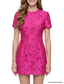 Platlogy Hot Pink Floral Beaded Short Sleeve Mini Dress Elegant Party Cocktail Dress For Women
