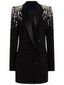 Platlogy Women's Luxury Outwear Embroidery Flares Diamond Blazer Jackets Long Sleeve Long Blazer Dress coat
