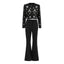 Womens Rhinestone Embellished Cropped Blazer And Flared Pants Two Piece Set