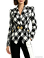 Platlogy Women Stylish Diamond Plaid Gold Button Tailored Blazer Elegant Office Casual Outerwear