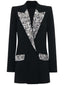 Platlogy Women's Luxury Designer Jacket Slim Fitting Rhinestone Diamonds Beaded Long Blazer Coat
