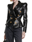 Platlogy Women's Leather Blazer Double-breasted Gold Button Design Slim-fit Cropped Jacket Glamorous Outerwear for Party