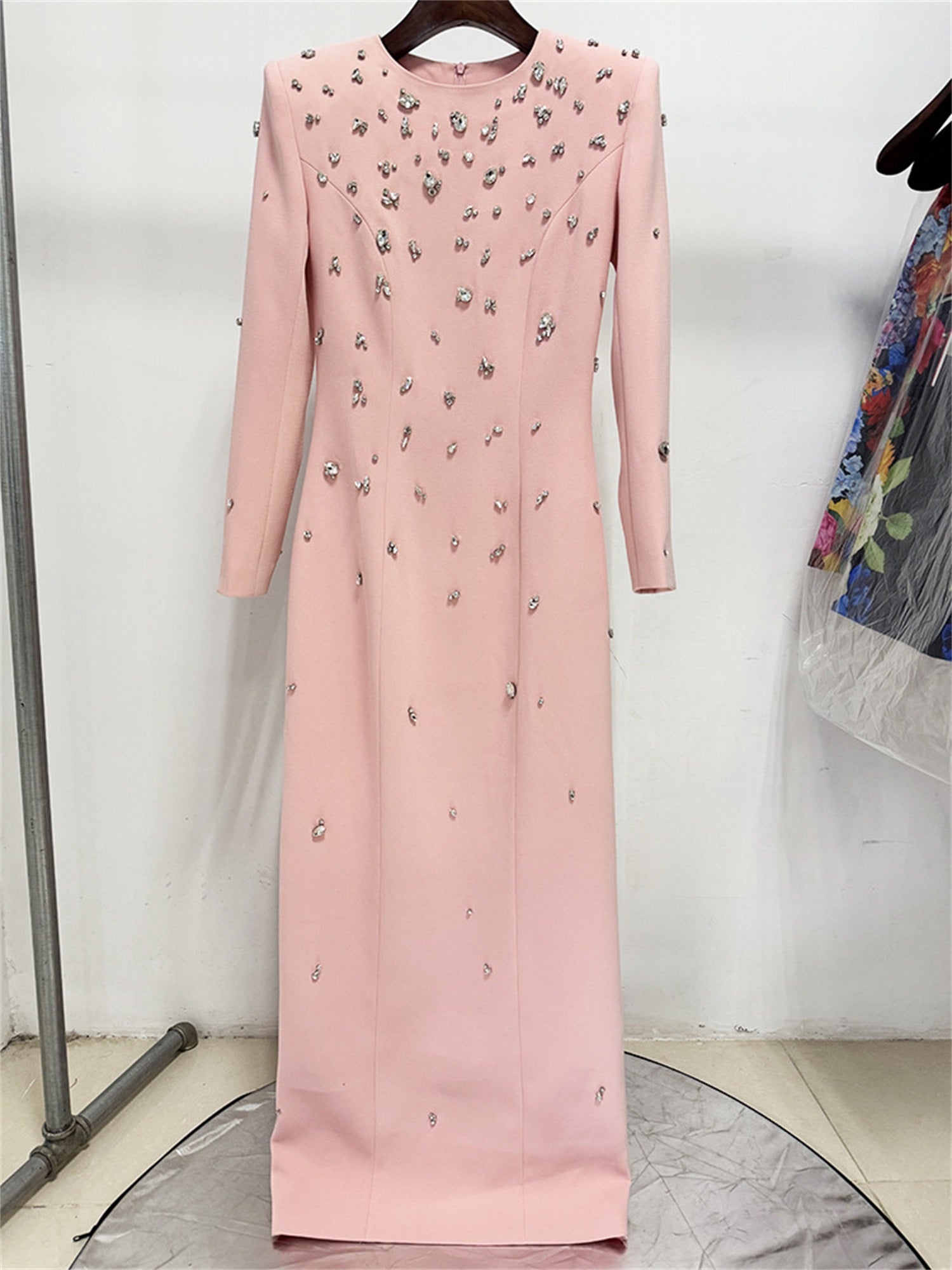 Womens Embellished Long Sleeve Maxi Dress Formal Evening Party Gown