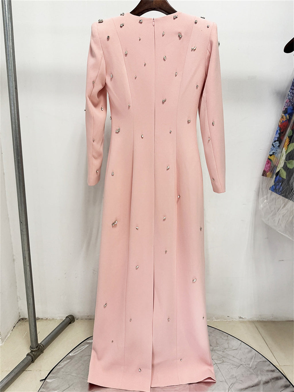 Womens Embellished Long Sleeve Maxi Dress Formal Evening Party Gown