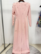 Womens Embellished Long Sleeve Maxi Dress Formal Evening Party Gown