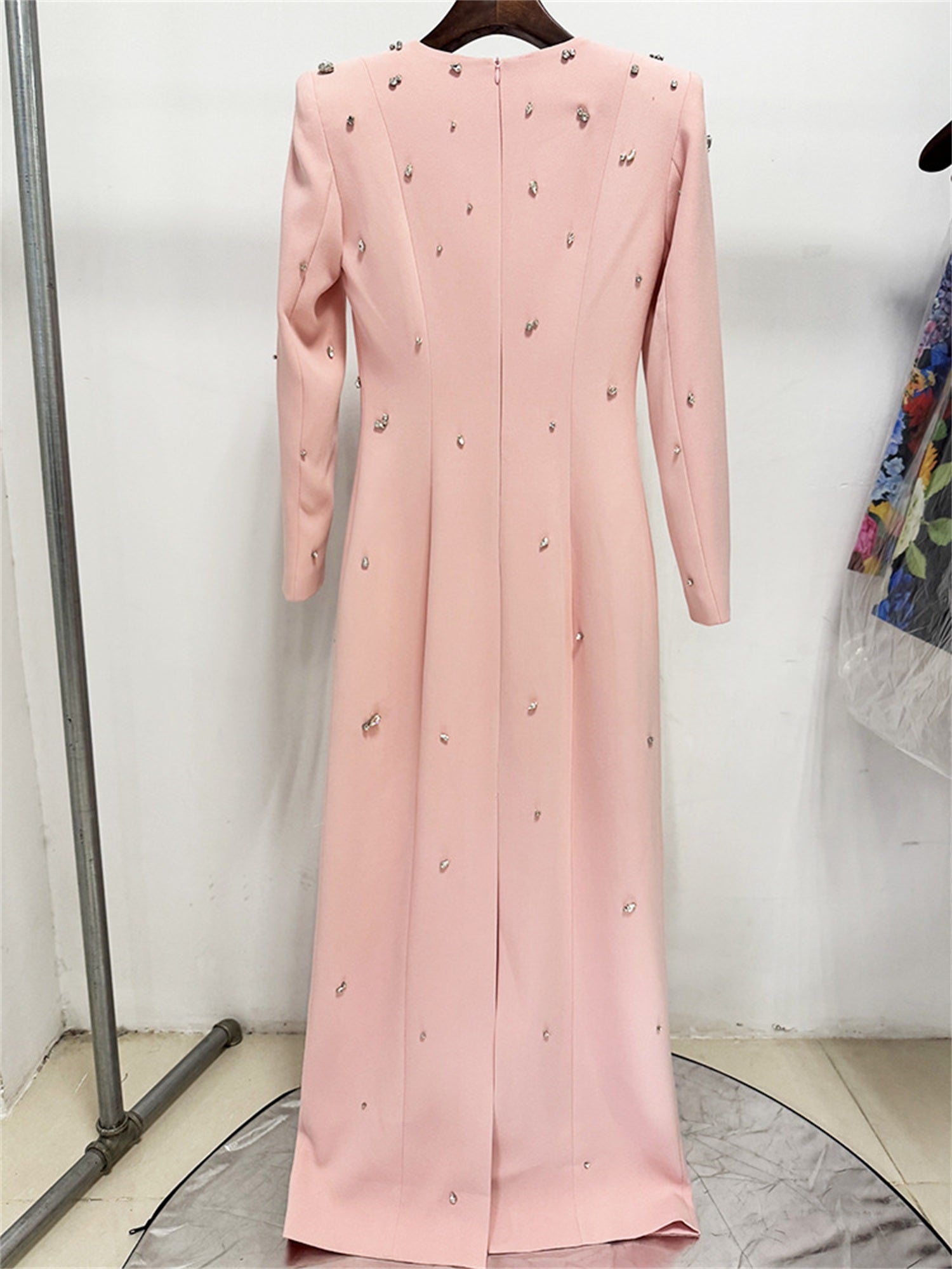 Womens Embellished Long Sleeve Maxi Dress Formal Evening Party Gown