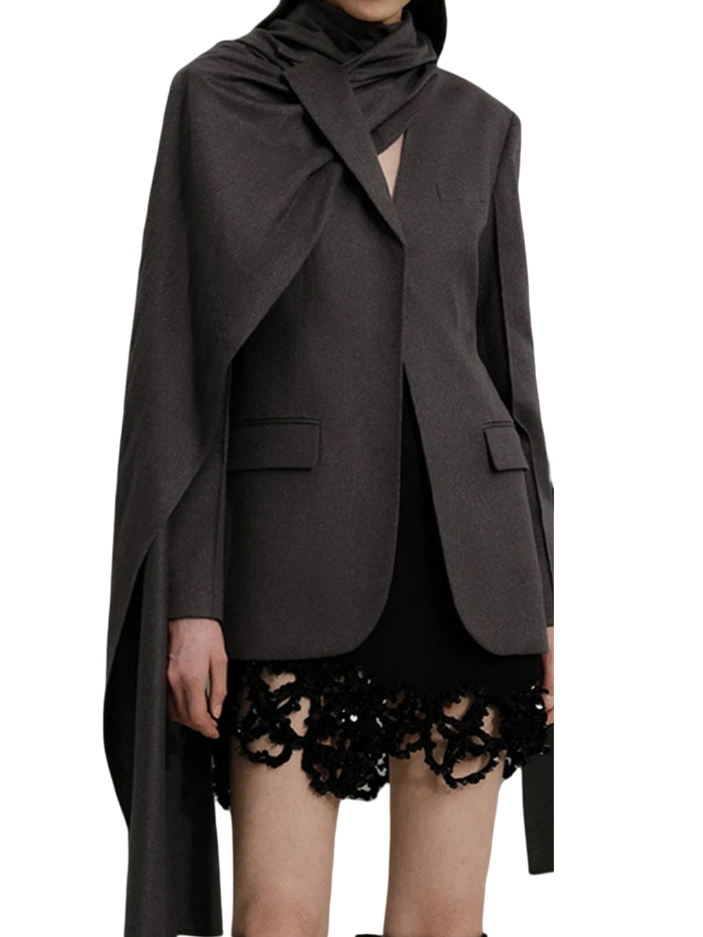 Women Fashion Draped Cape Style Blazer Unique Long Sleeve Suit Top