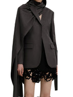 Women Fashion Draped Cape Style Blazer Unique Long Sleeve Suit Top