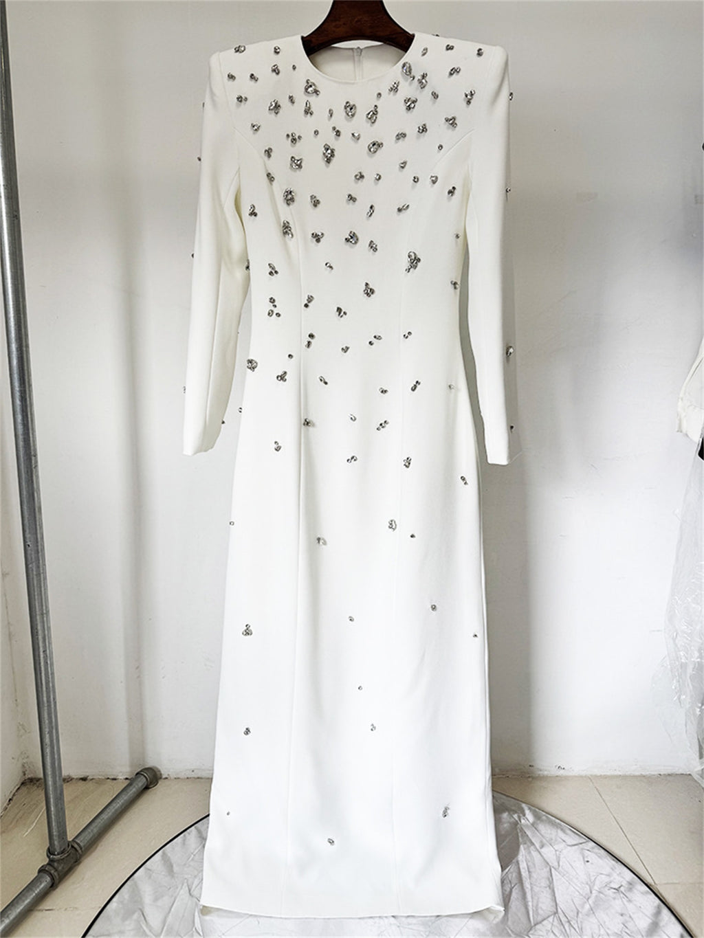 Womens Embellished Long Sleeve Maxi Dress Formal Evening Party Gown