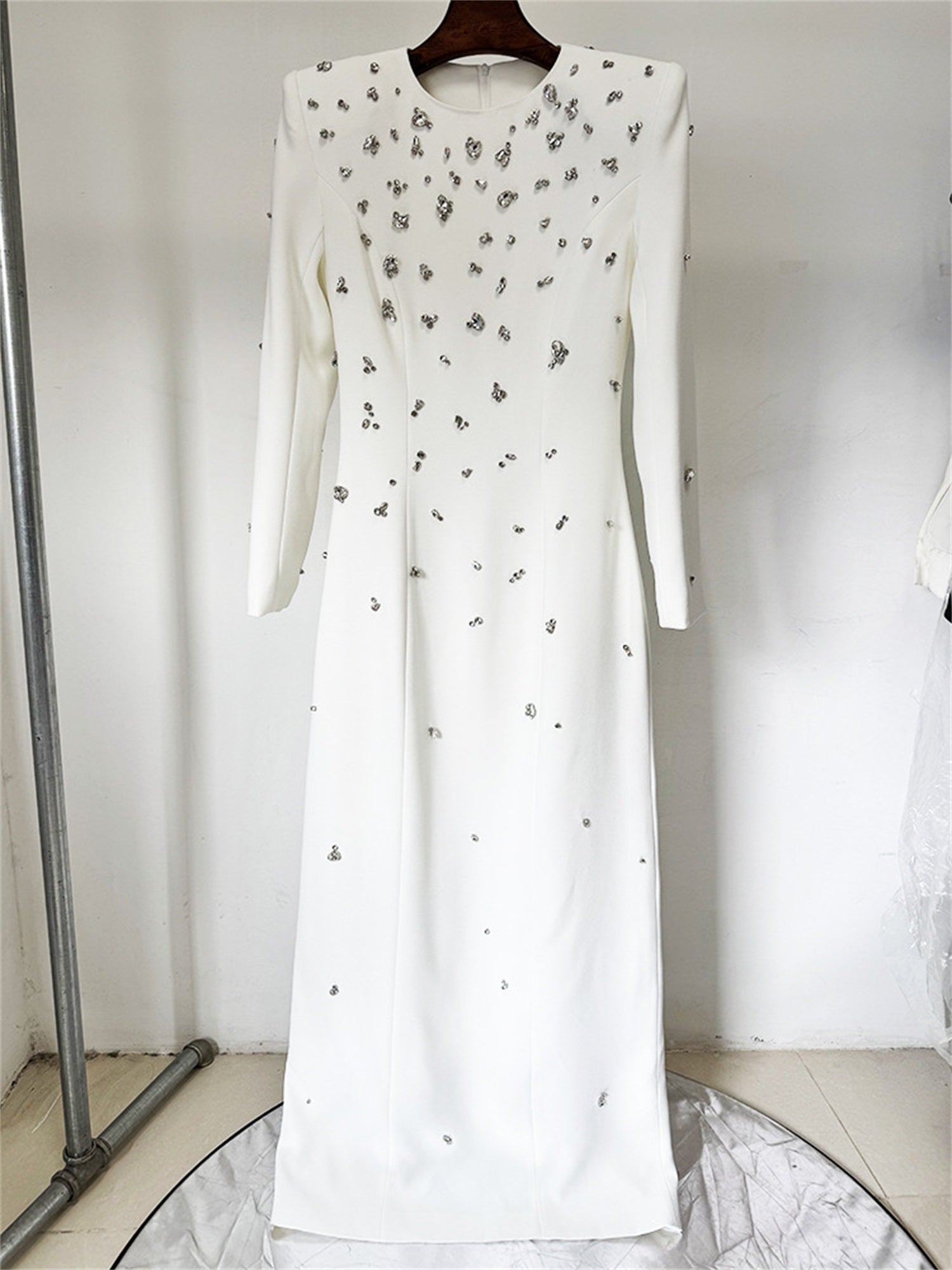 Womens Embellished Long Sleeve Maxi Dress Formal Evening Party Gown