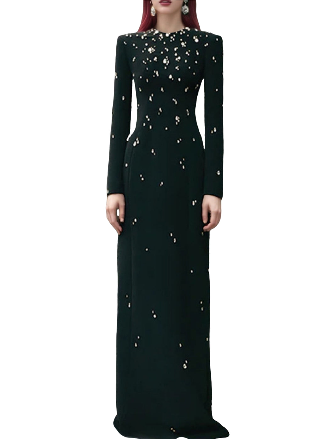 Womens Embellished Long Sleeve Maxi Dress Formal Evening Party Gown
