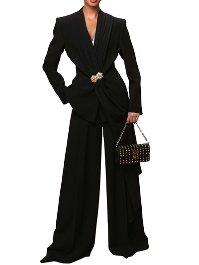 Office Elegant Draped Detail Two Piece Suit