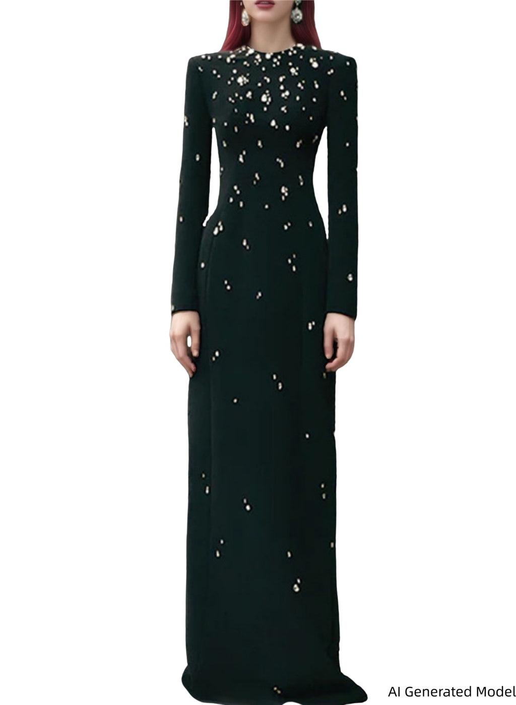 Platlogy Womens Embellished Long Sleeve Maxi Dress Formal Evening Party Gown