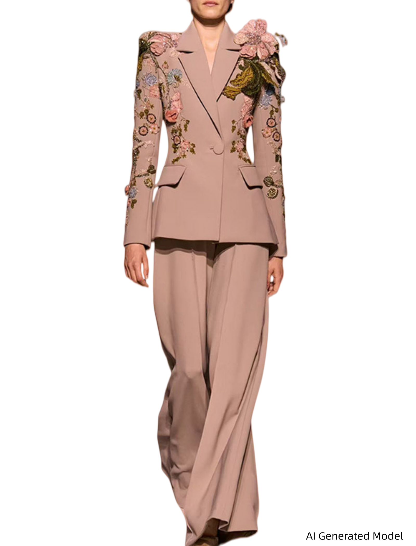 Platlogy Elegant Floral Embroidery Blazer Pant Set Women Formal Business Two Piece Suit For Wedding Party Office Wear