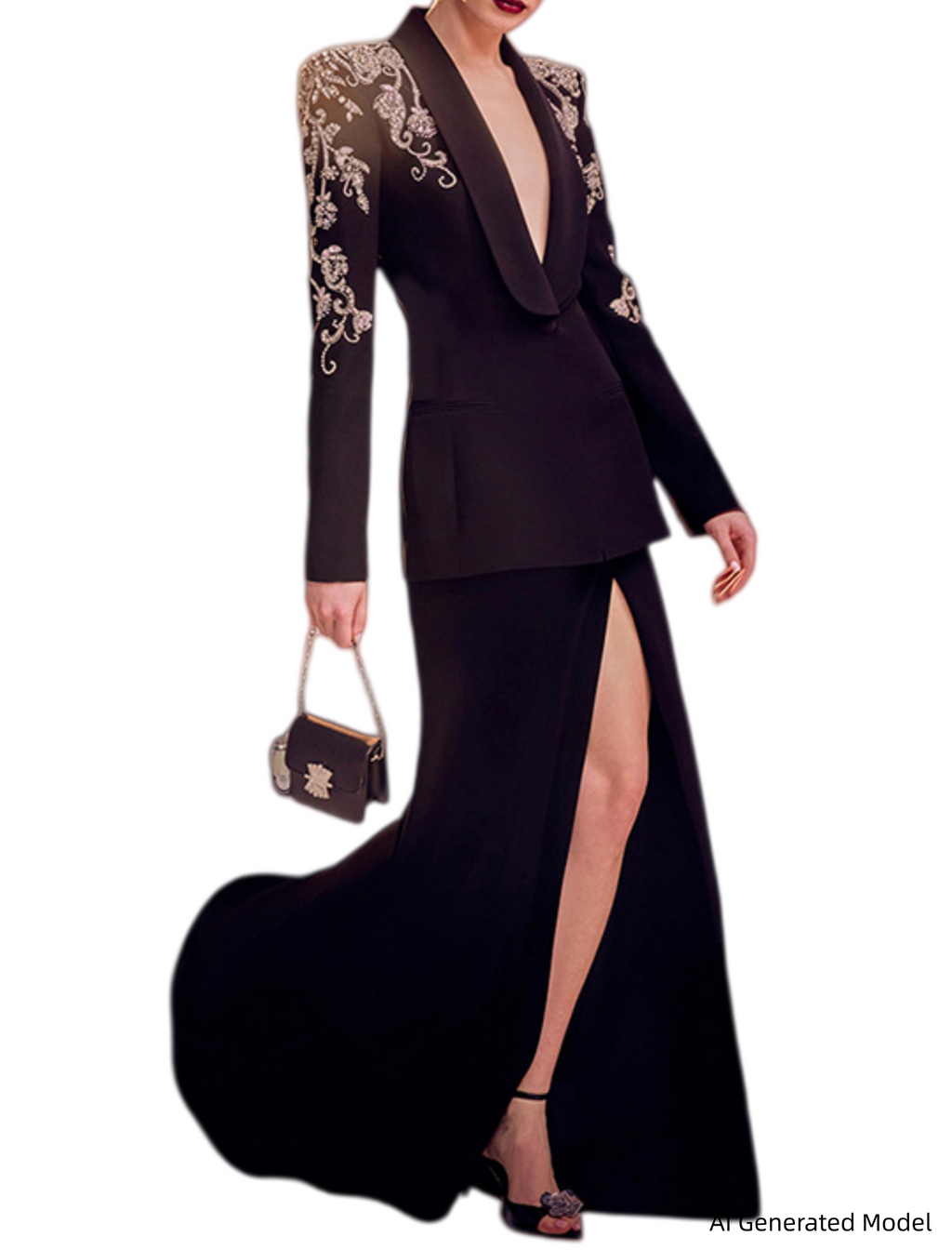 Platlogy Elegant Black Mermaid Midi Skirt Formal Split Bodycon Skirt For Business Party Occasions