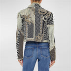 Platlogy Luxury Heavy Pearl Embroidered Cropped Blazer Women Lapel Long Sleeve Elegant Party Dressy Jacket