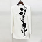 Women Floral Embroidered Blazer Dress Round Neck Long Sleeve Workwear Mini Dress