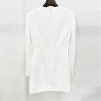 Women Floral Embroidered Blazer Dress Round Neck Long Sleeve Workwear Mini Dress