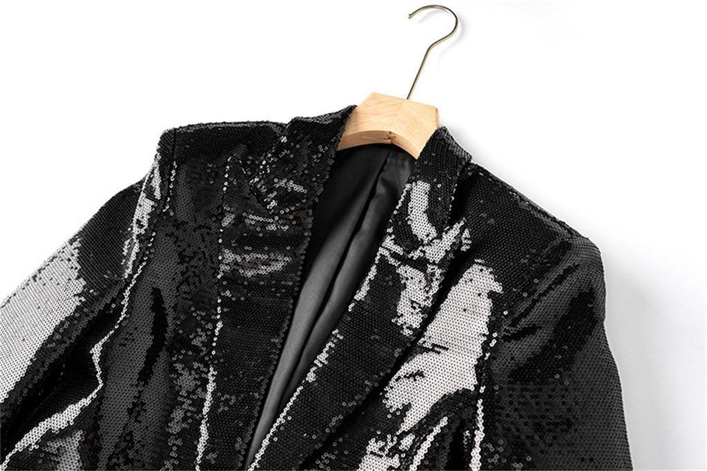 Women Sequin Blazer and Shorts 2 Piece Outfit Party Suit Set