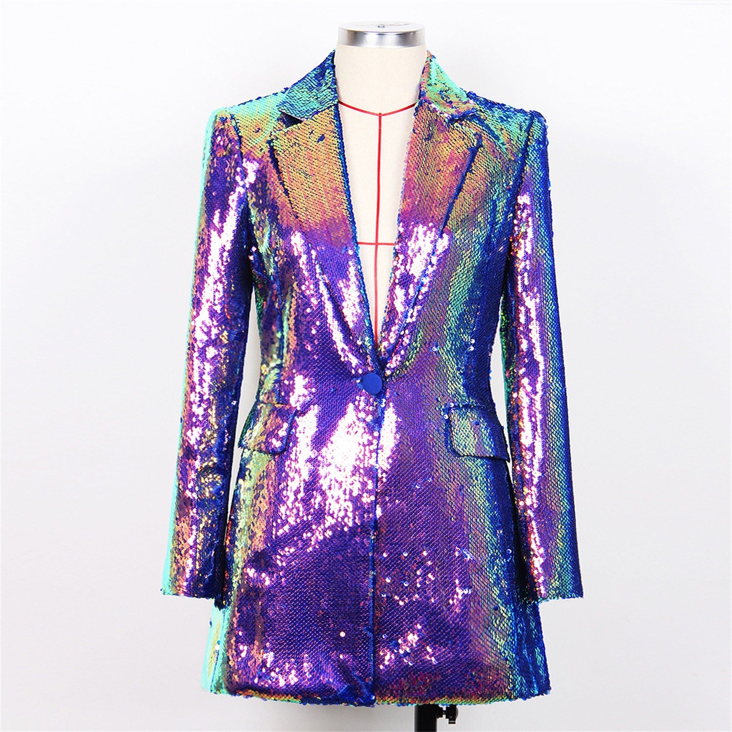Women Sequin Blazer Single Button Long Sleeve Party Clubwear Jacket
