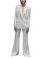 Sparkly Beaded Tuxedo Blazer Straight Leg Pants Suit For Party