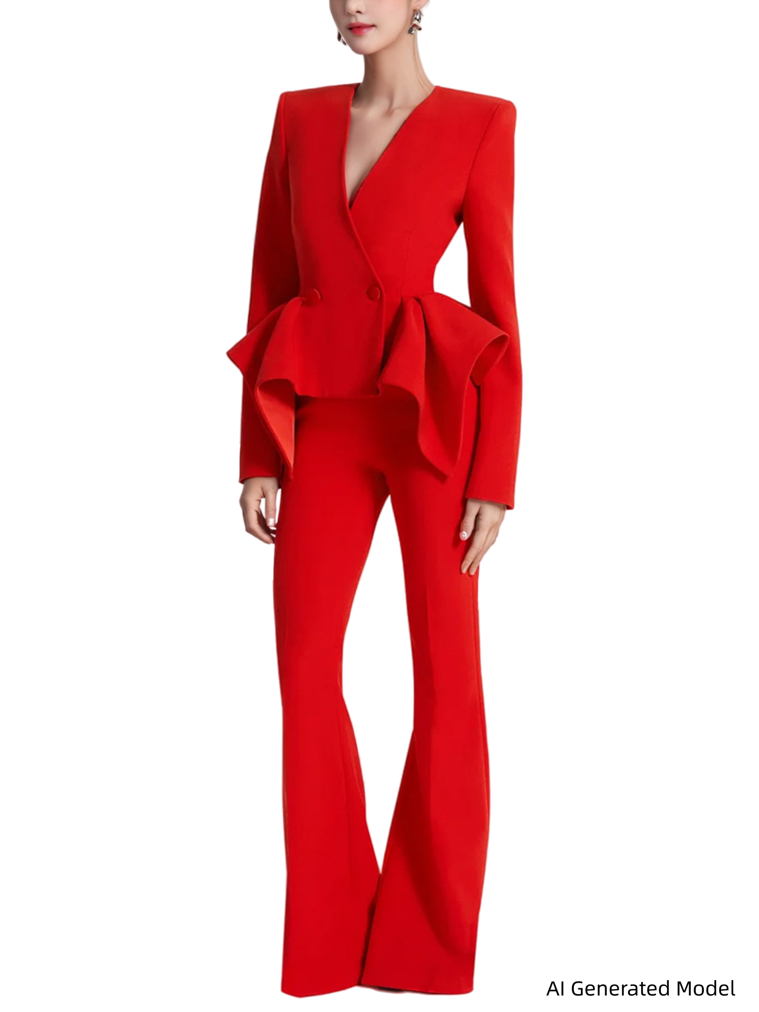 Platlogy Women’s Tailored Peplum Blazer Suit Set For Special Occasions Main image