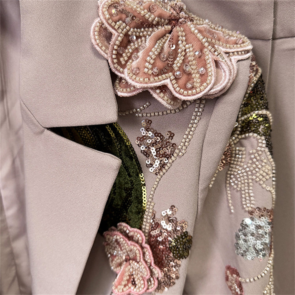 Platlogy Elegant Floral Embroidery Blazer Pant Set Women Formal Business Two Piece Suit For Wedding Party Office Wear
