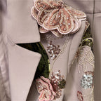 Platlogy Elegant Floral Embroidery Blazer Pant Set Women Formal Business Two Piece Suit For Wedding Party Office Wear