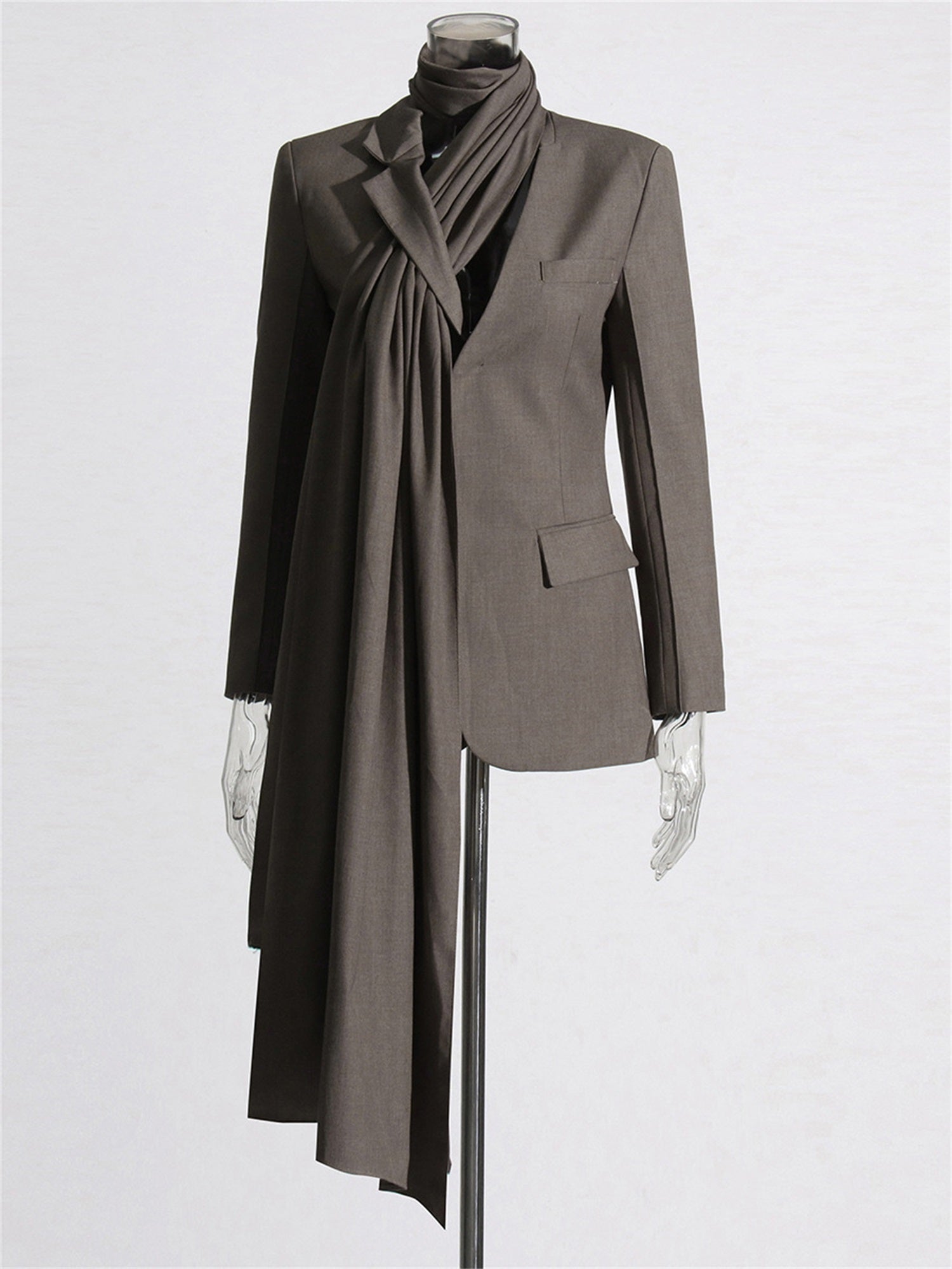 Women Fashion Draped Cape Style Blazer Unique Long Sleeve Suit Top