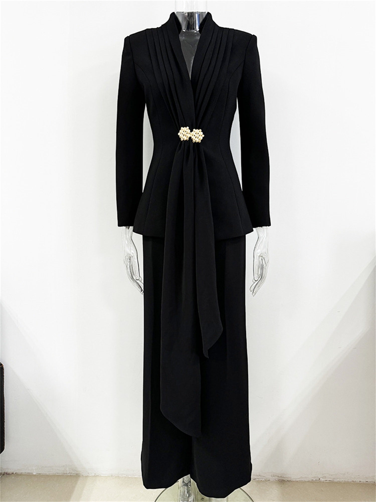 Office Elegant Draped Detail Two Piece Suit Secondary image