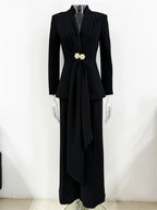 Office Elegant Draped Detail Two Piece Suit