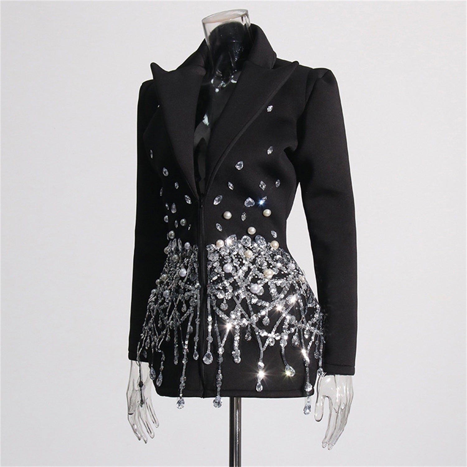 Luxury Beaded And Rhinestone Bodycon Blazer Dress For Formal Occasions