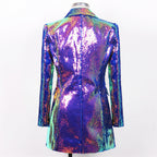 Women Sequin Blazer Single Button Long Sleeve Party Clubwear Jacket