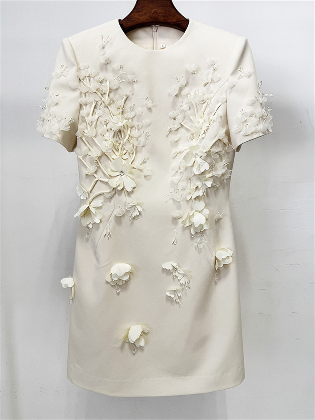 Platlogy Elegant 3D Floral Appliques Short Sleeve Mini Dress Formal Party Cocktail Sheath Dress