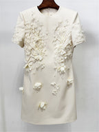 Platlogy Elegant 3D Floral Appliques Short Sleeve Mini Dress Formal Party Cocktail Sheath Dress