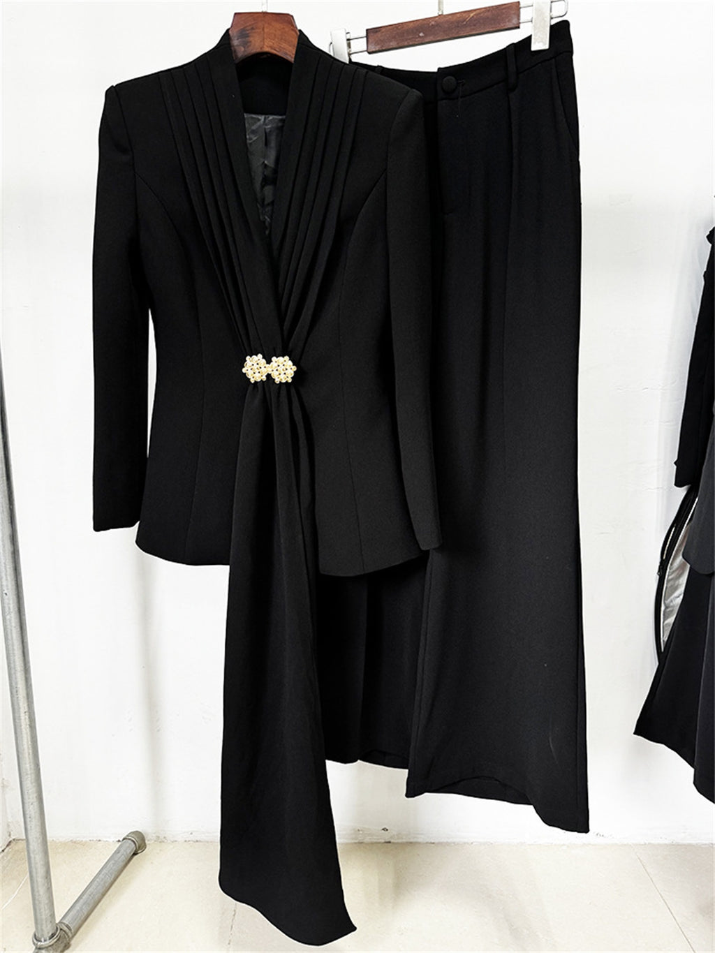 Office Elegant Draped Detail Two Piece Suit