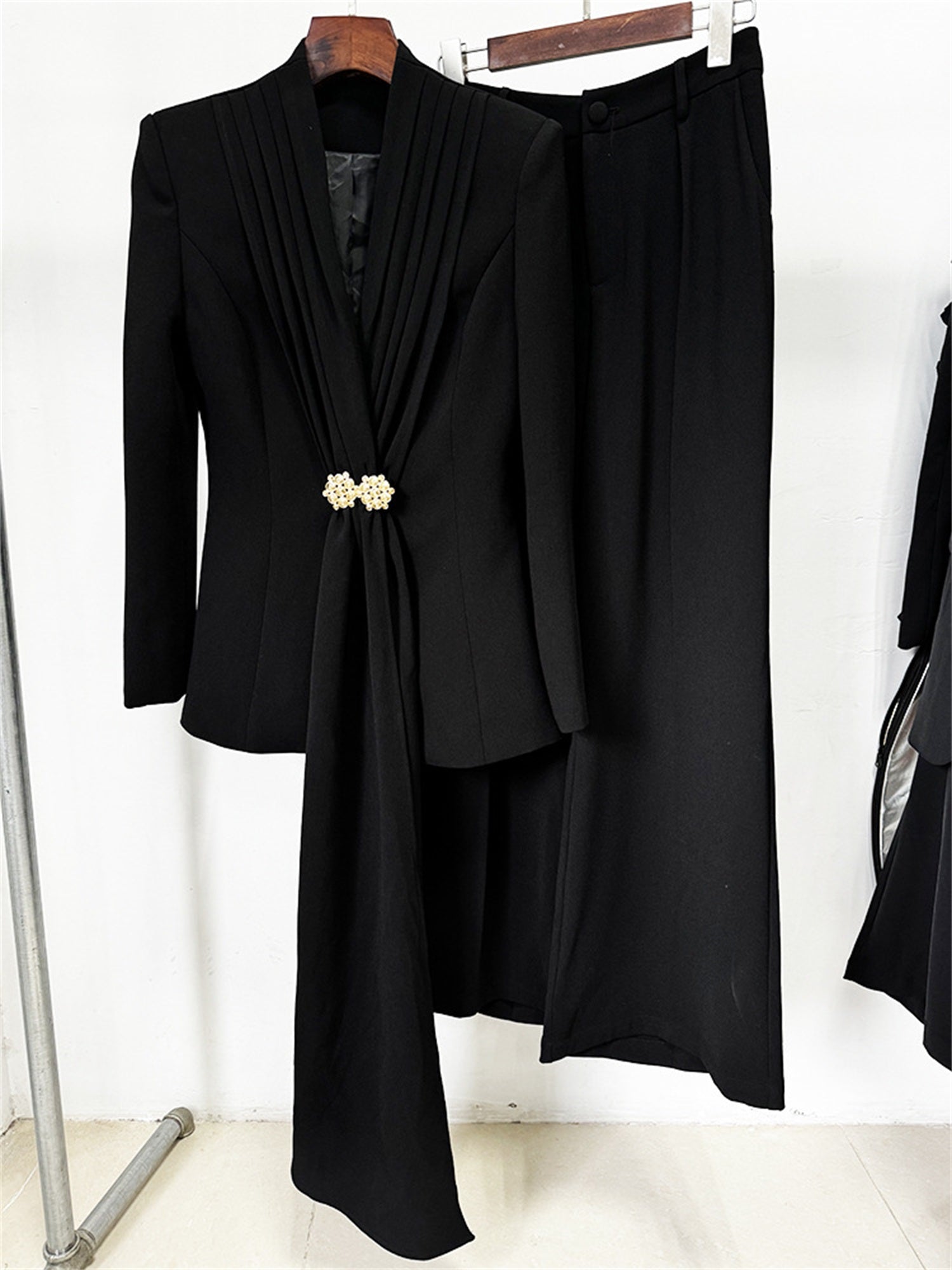 Office Elegant Draped Detail Two Piece Suit