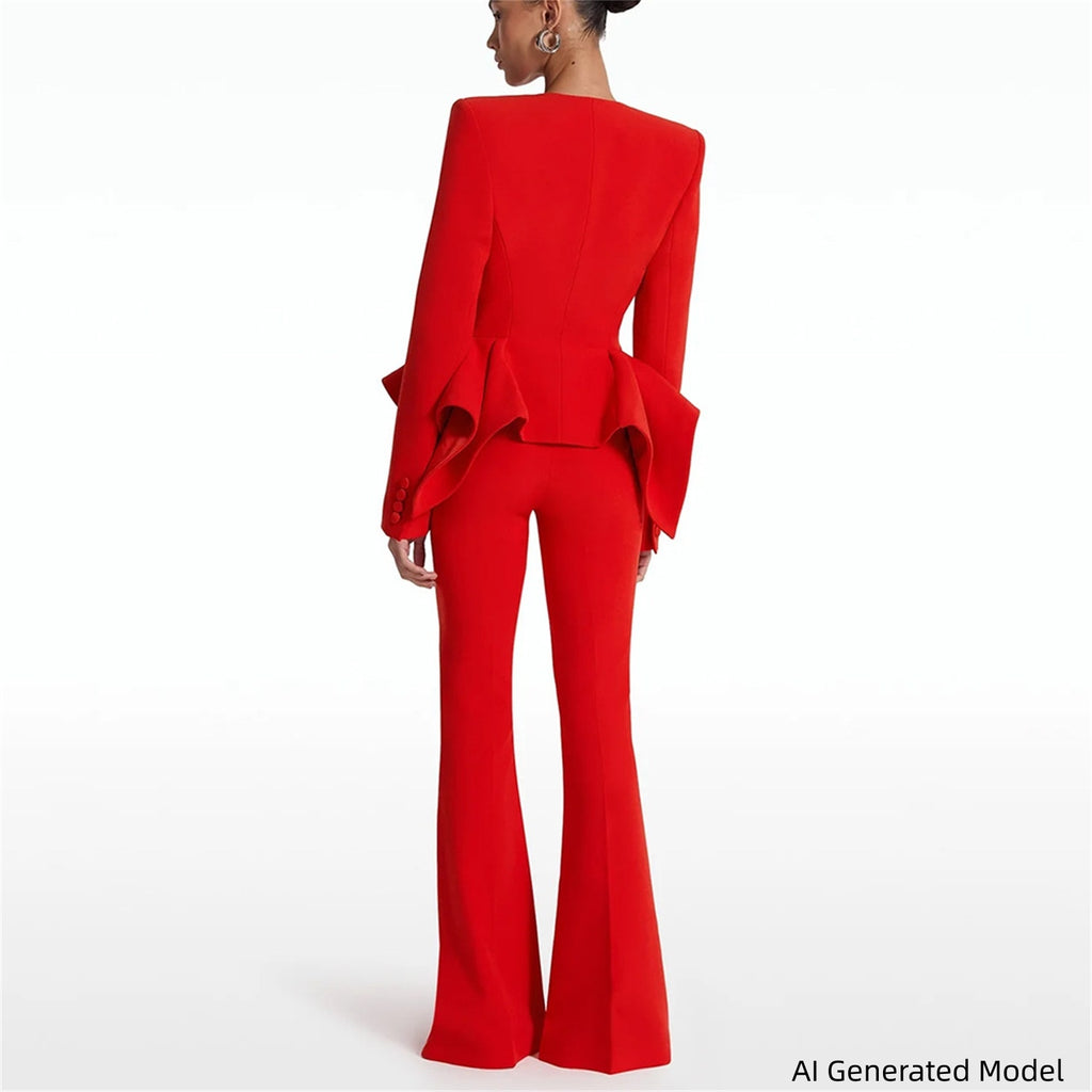 Platlogy Women’s Tailored Peplum Blazer Suit Set For Special Occasions