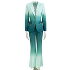 Platlogy Gradient Mint Green Two Piece Blazer And Flared Pants Formal Women Suit Set