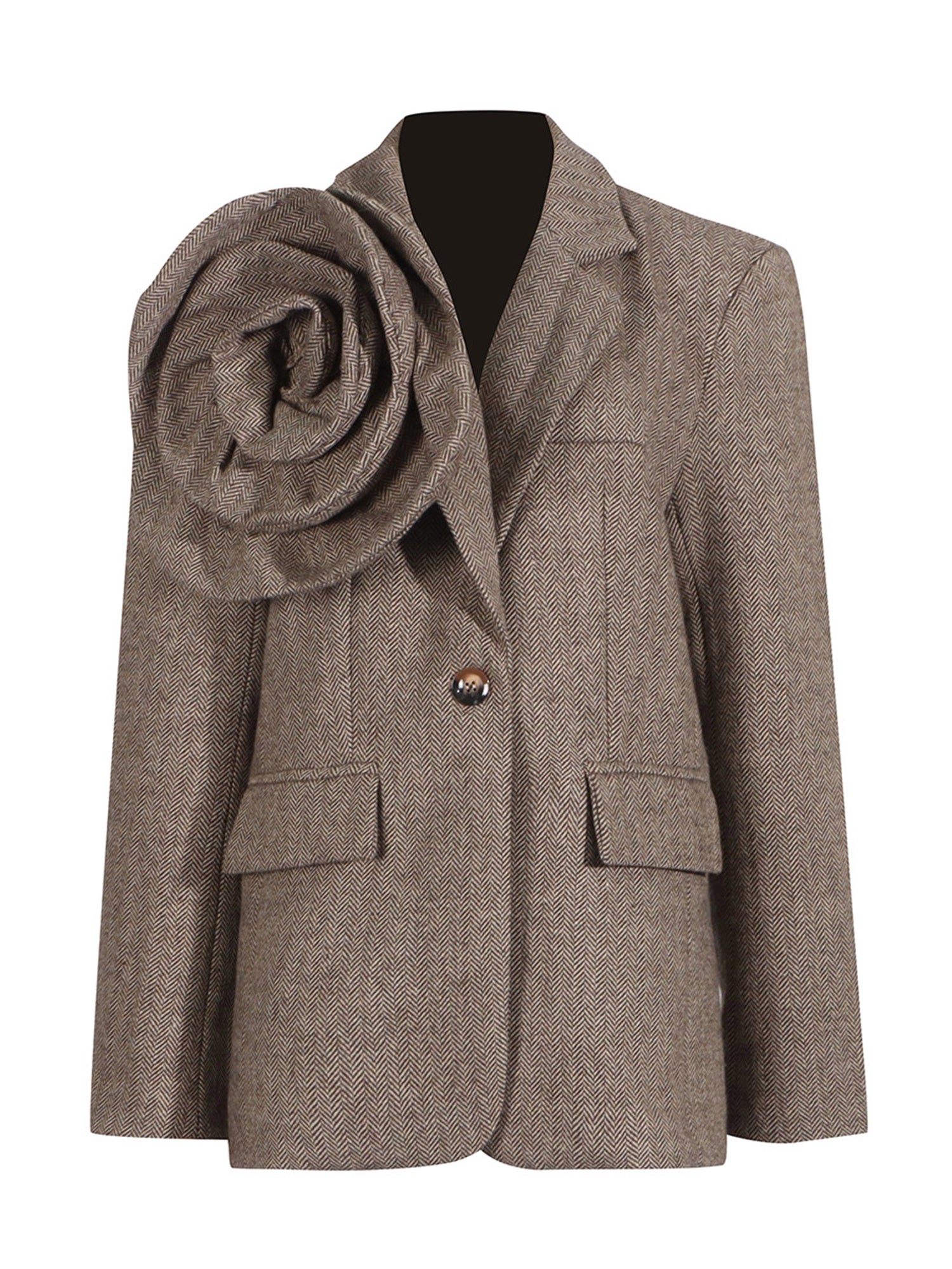 Women's Unique Artistic Flower Accent Structured Blazer Main image
